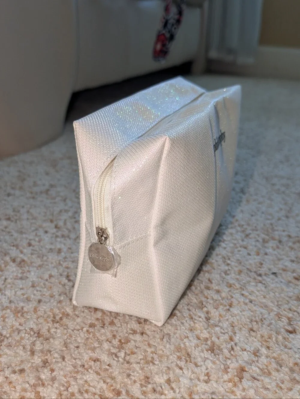NEW small white iridescent shimmer Philosophy cosmetic bag